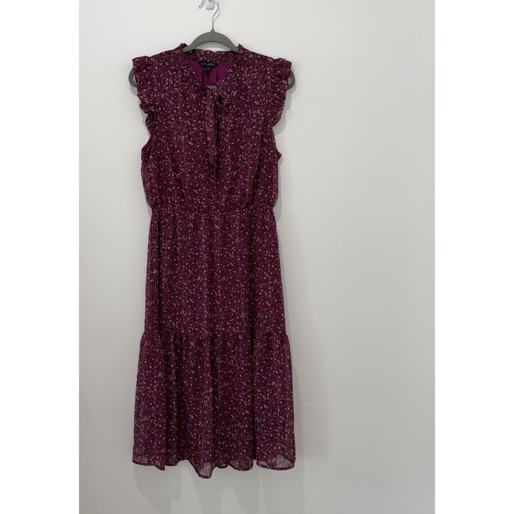 Banana Republic Midi Dress Women Sz 10 Burgundy Floral Sleeveless Casual Lined